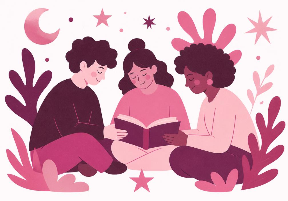 Ilustração de jovens lendo juntos em roda