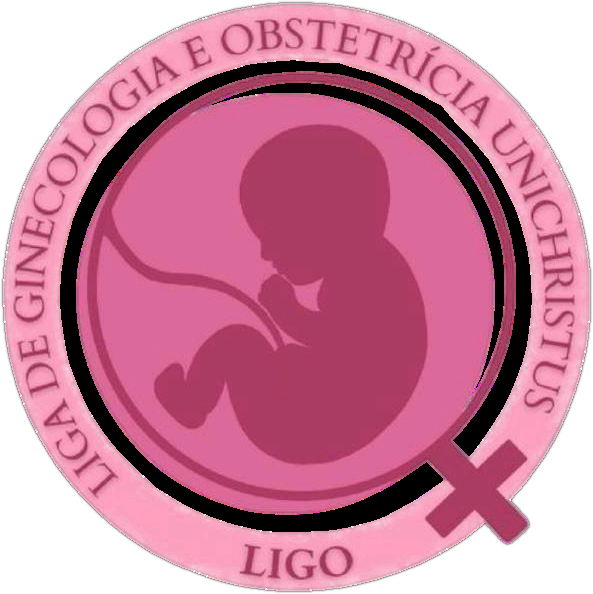 Símbolo da LIGO: feto dentro do símbolo feminino, em tons de rosa